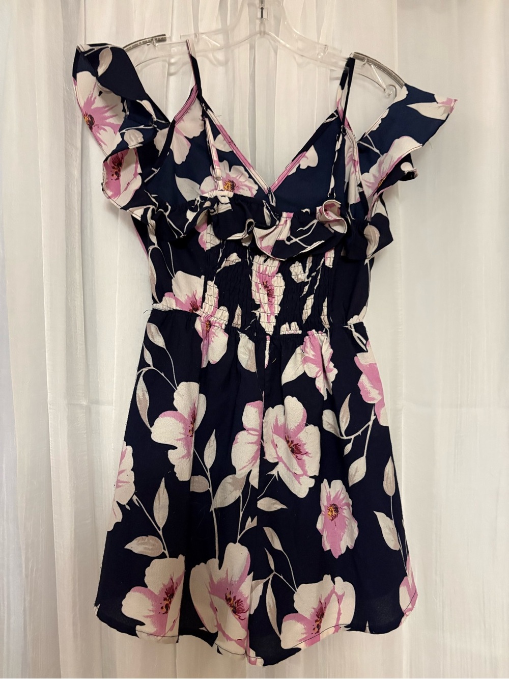 entro Black Floral Romper with Pink and Cream Blooms